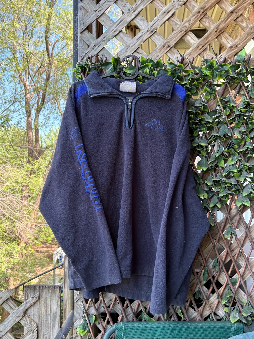 Kappa black fleece quarter-zip pullover with blue accents 🧢 vintage, grunge